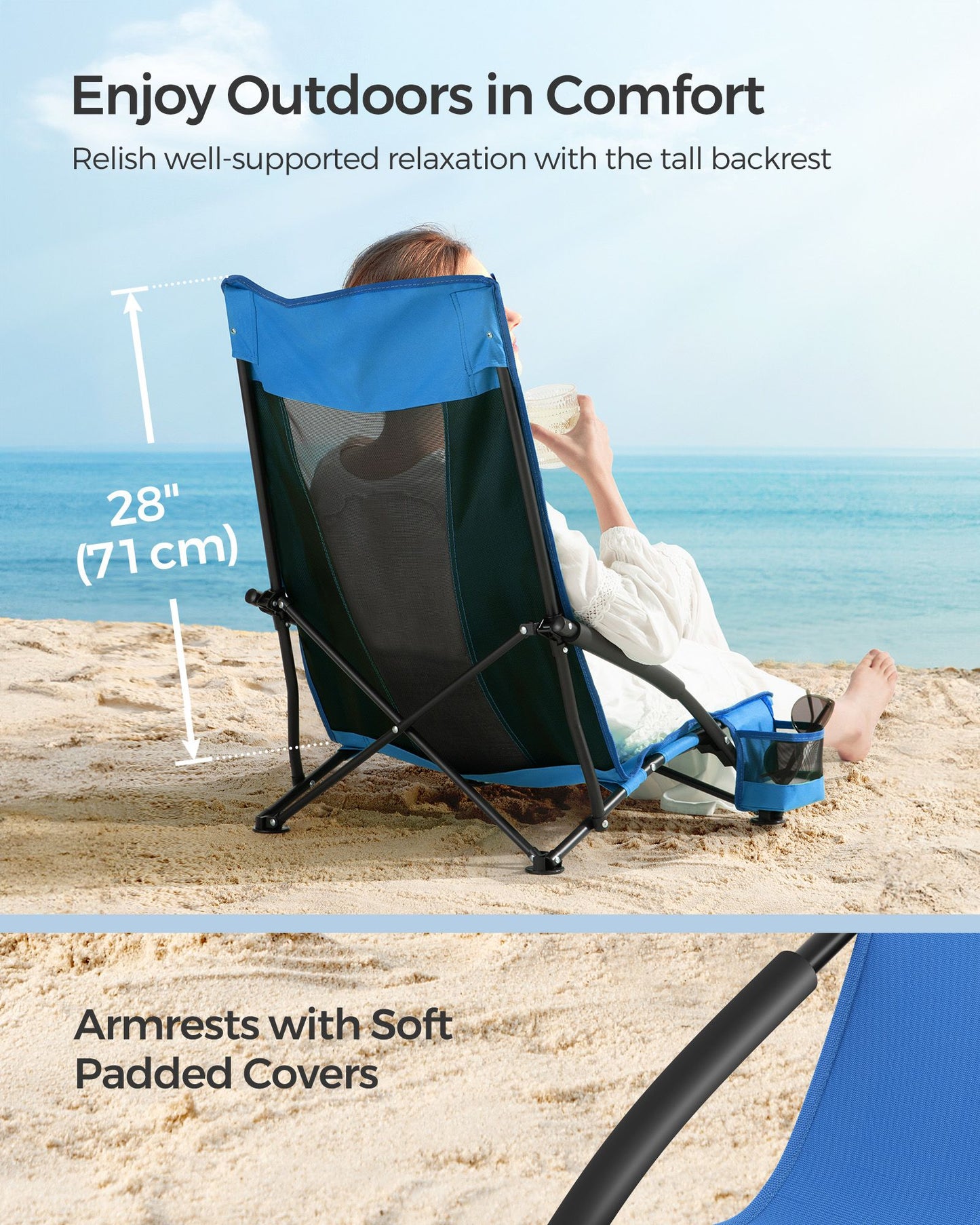 Set of 2 Portable Beach Chairs for Adults - HWLEXTRA 