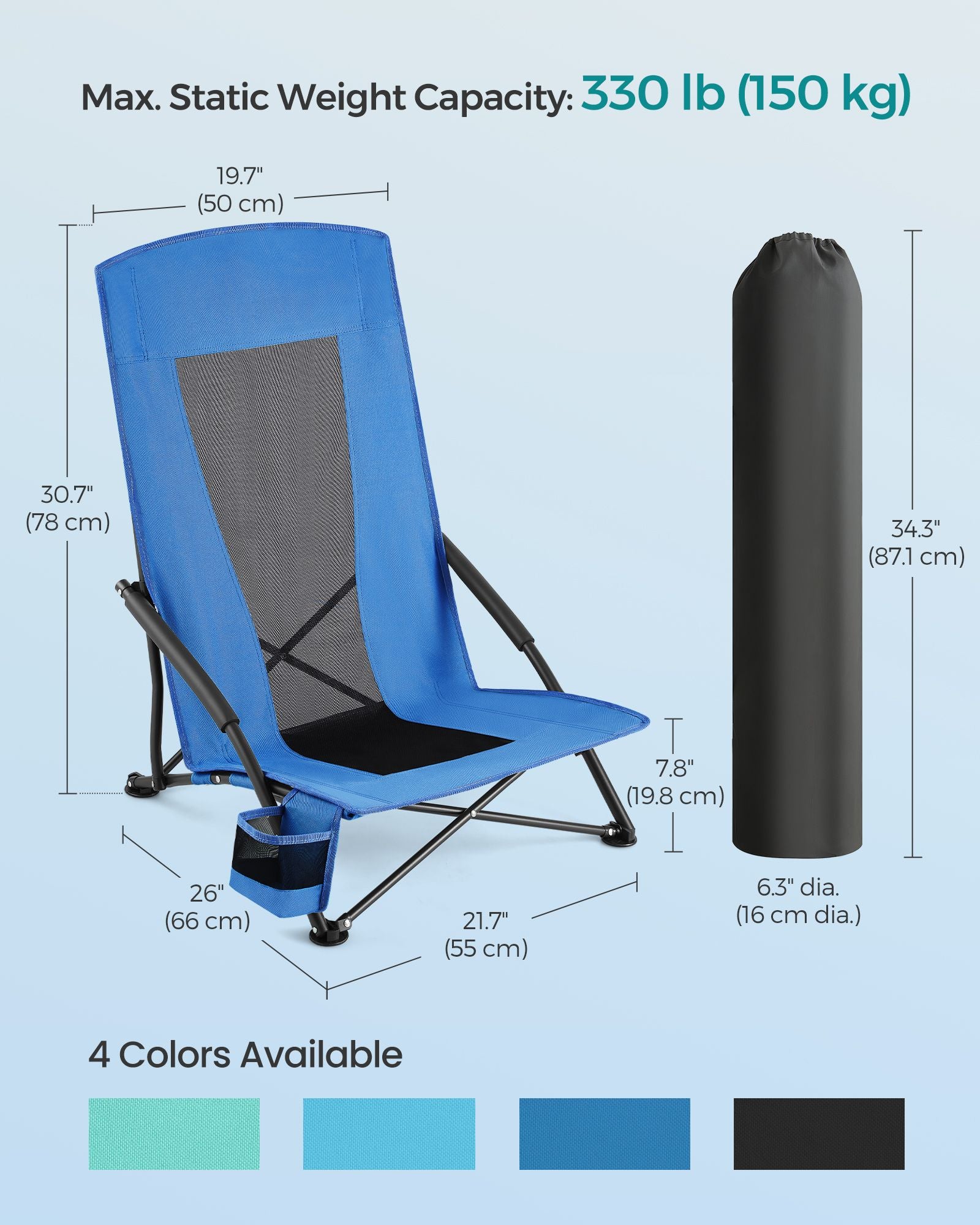 Set of 2 Portable Beach Chairs for Adults - HWLEXTRA 