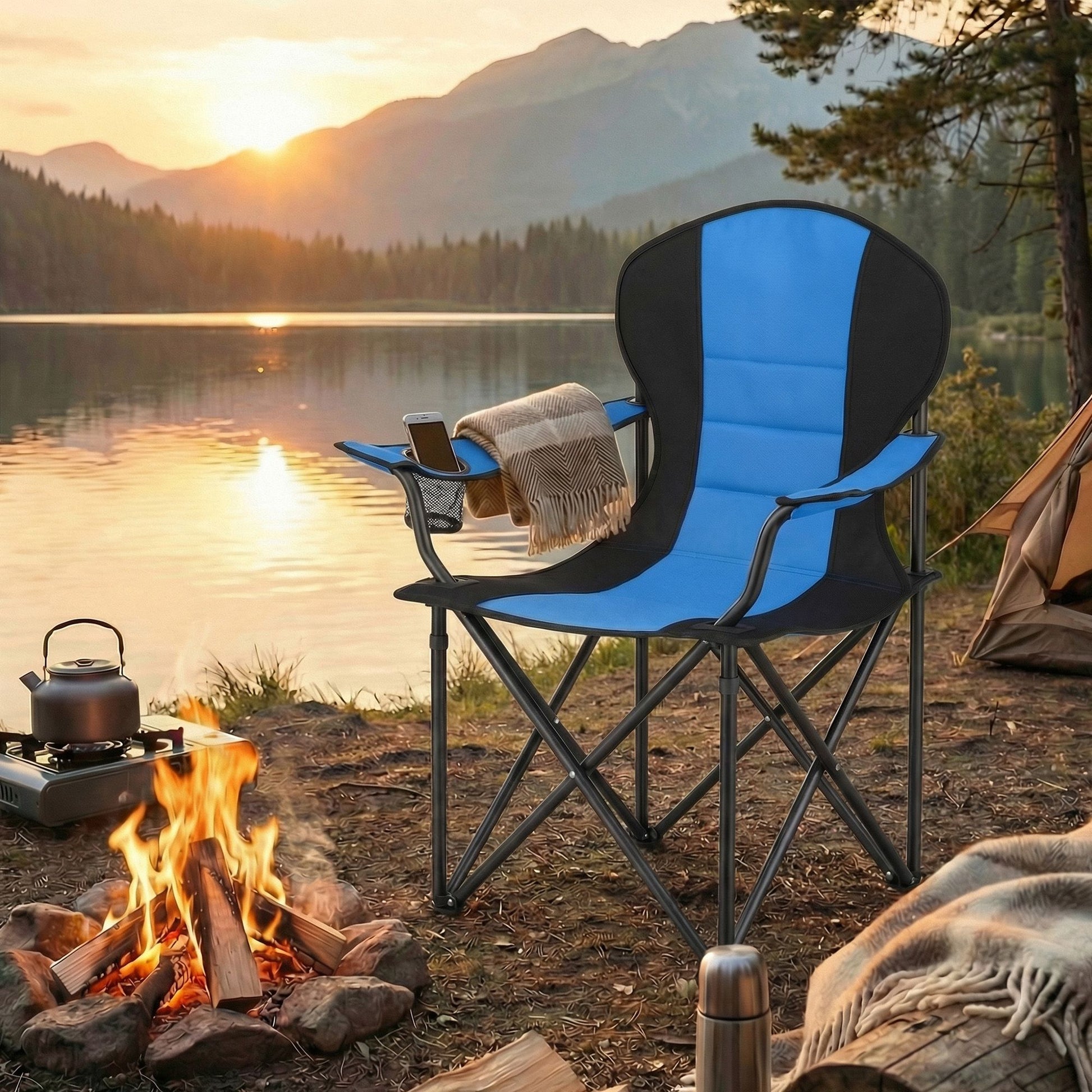 Camping Chair, Folding Outdoor Chair with Padded Seat, Cup Holder - image 16
