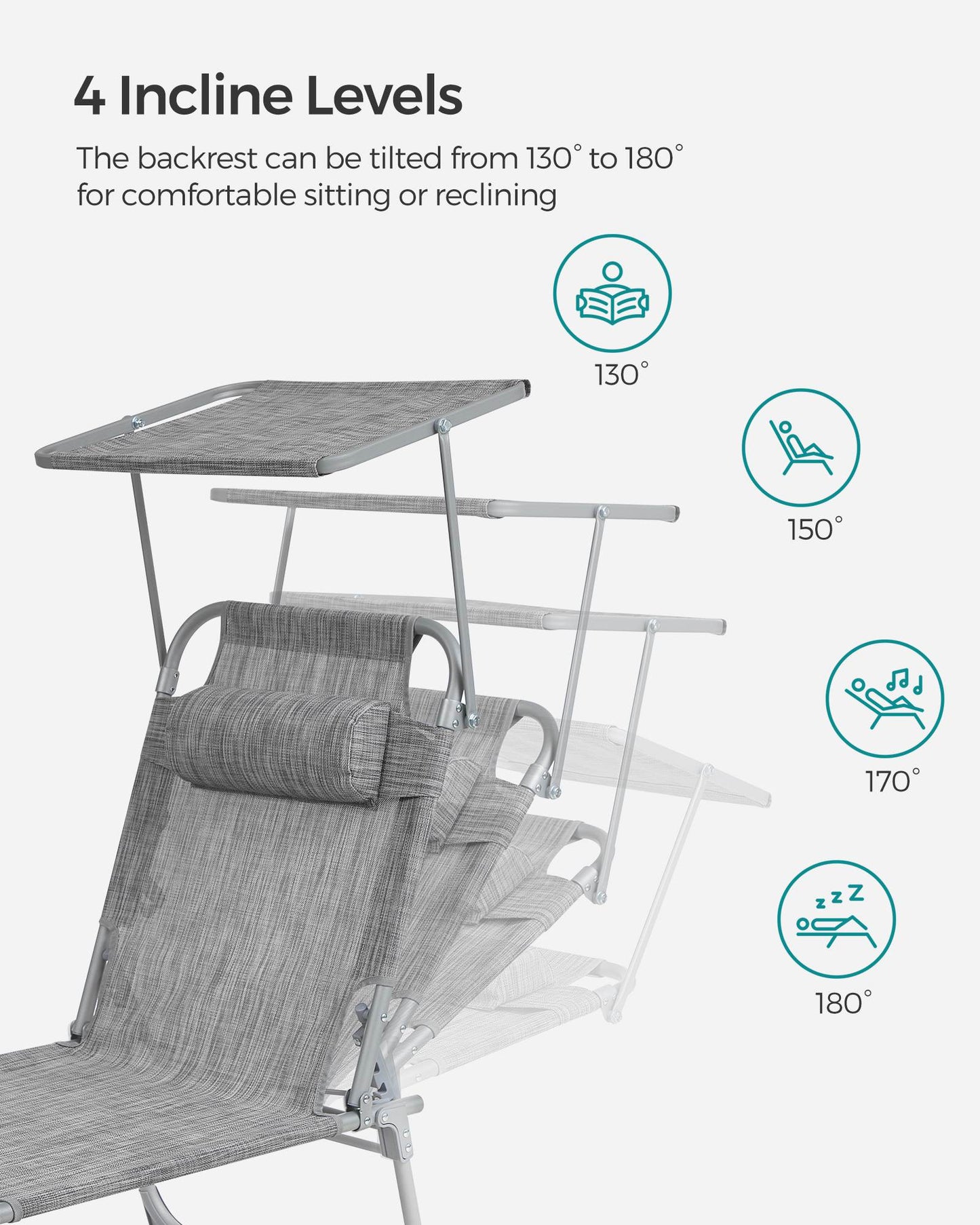 Sun Lounger with Sunshade Headrest Adjustable Backrest - HWLEXTRA 