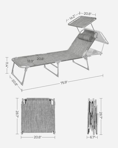 Sun Lounger with Sunshade Headrest Adjustable Backrest - HWLEXTRA 