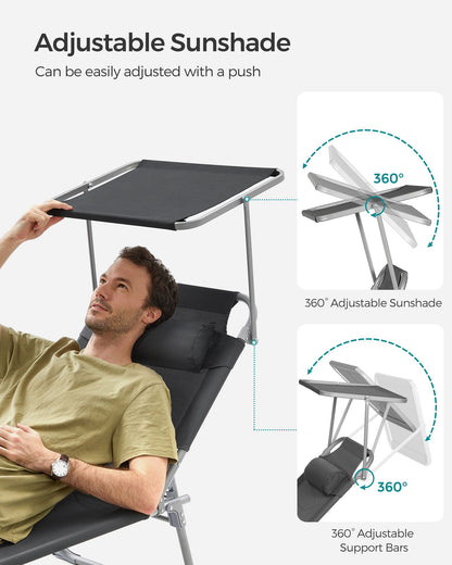 Sun Lounger with Sunshade Headrest Adjustable Backrest - HWLEXTRA 