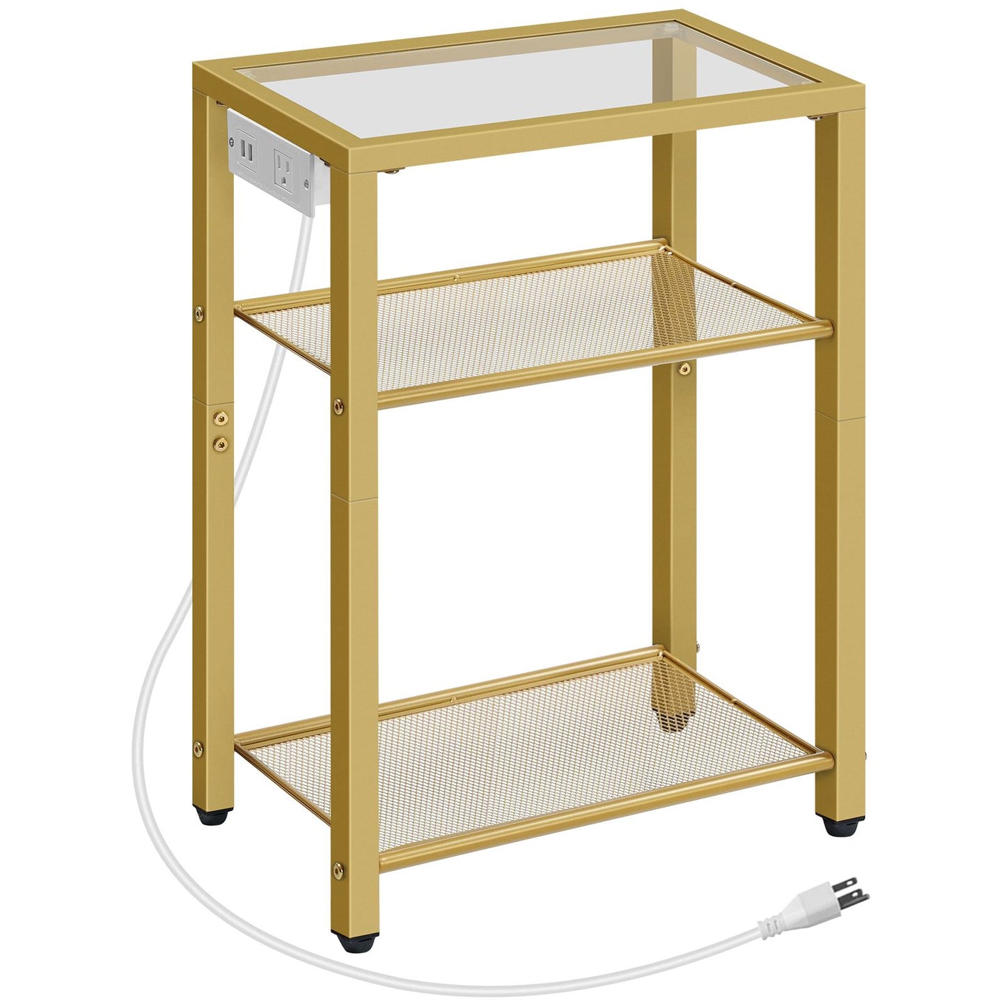 End Table with Charging Station with Storage - Gold