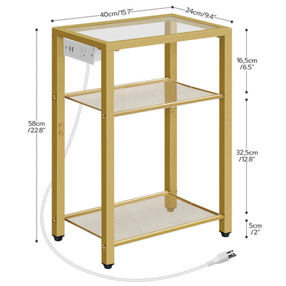 End Table with Charging Station with Storage - Gold