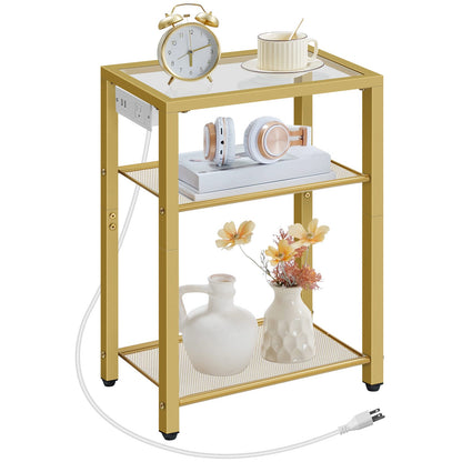 End Table with Charging Station with Storage - Gold