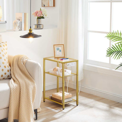 End Table with Charging Station with Storage - Gold