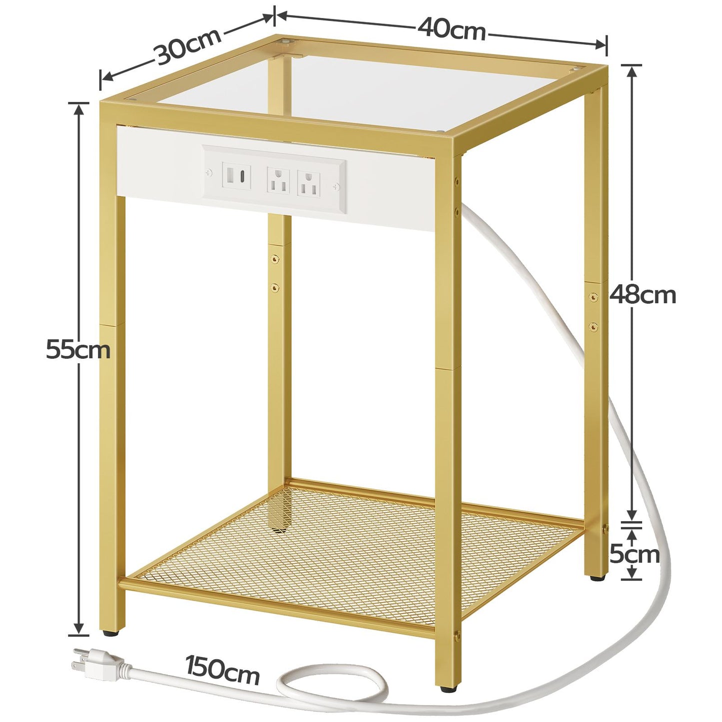 Side Table with Charging Station - Gold
