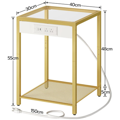 Side Table with Charging Station - Gold
