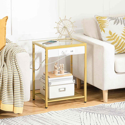 Side Table with Charging Station - Gold