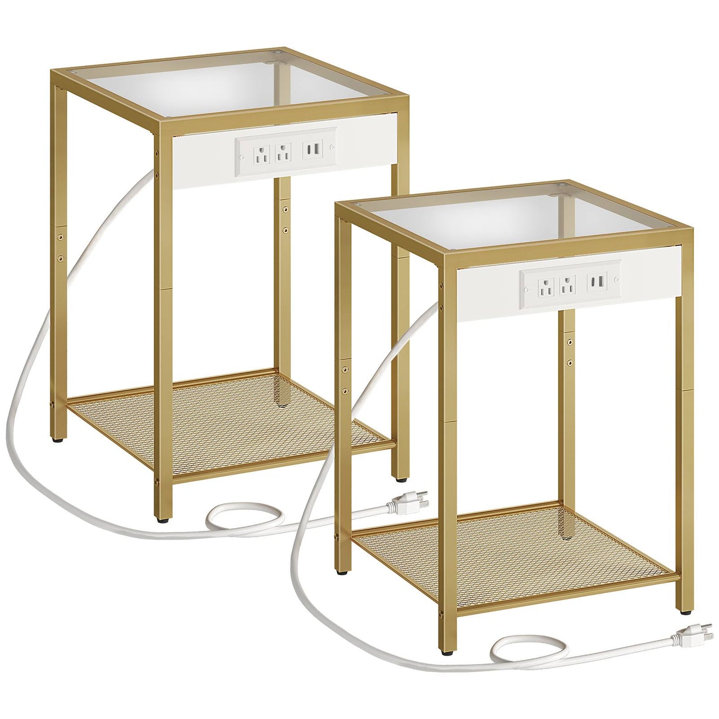 Side Table with Charging Station - Gold
