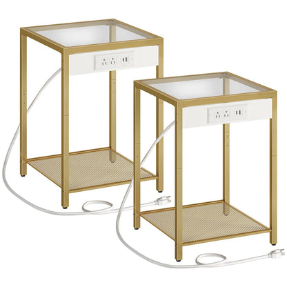 Side Table with Charging Station - Gold