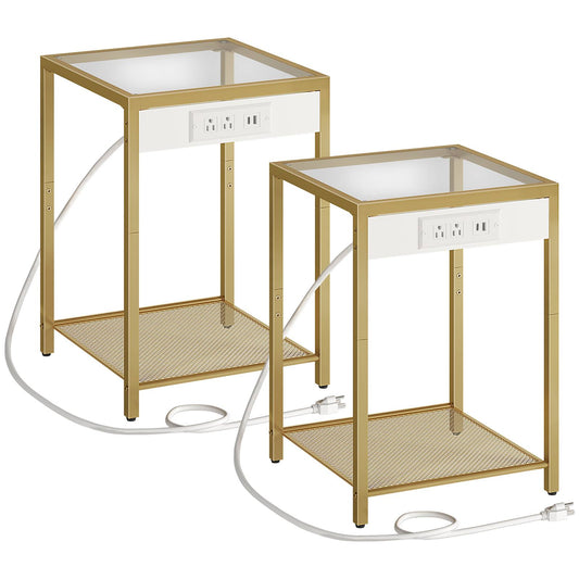 Side Table with Charging Station - Gold