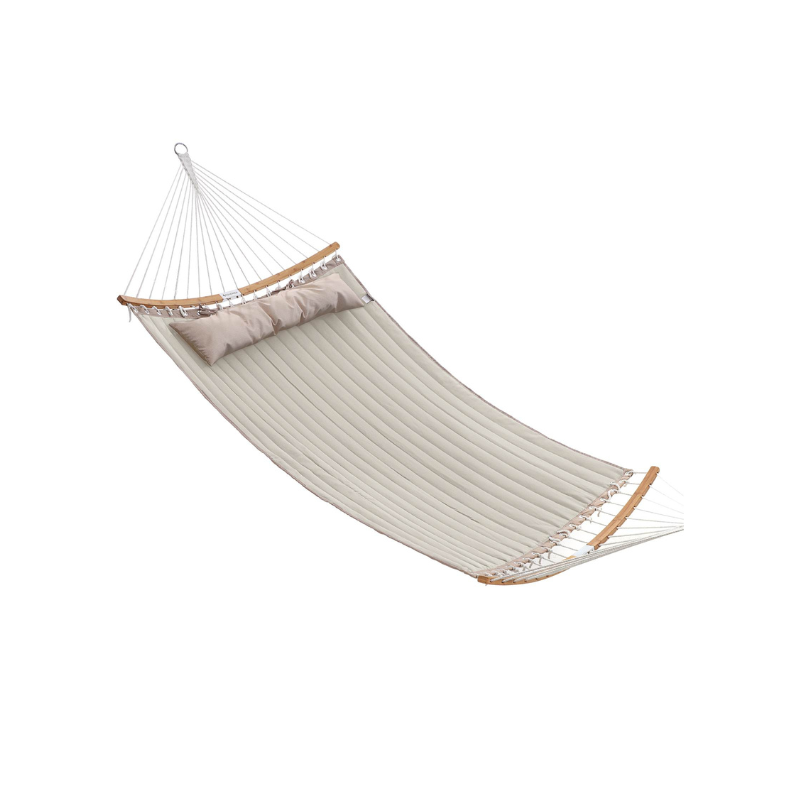 Quilted Hammock with Curved Bamboo Spreaders