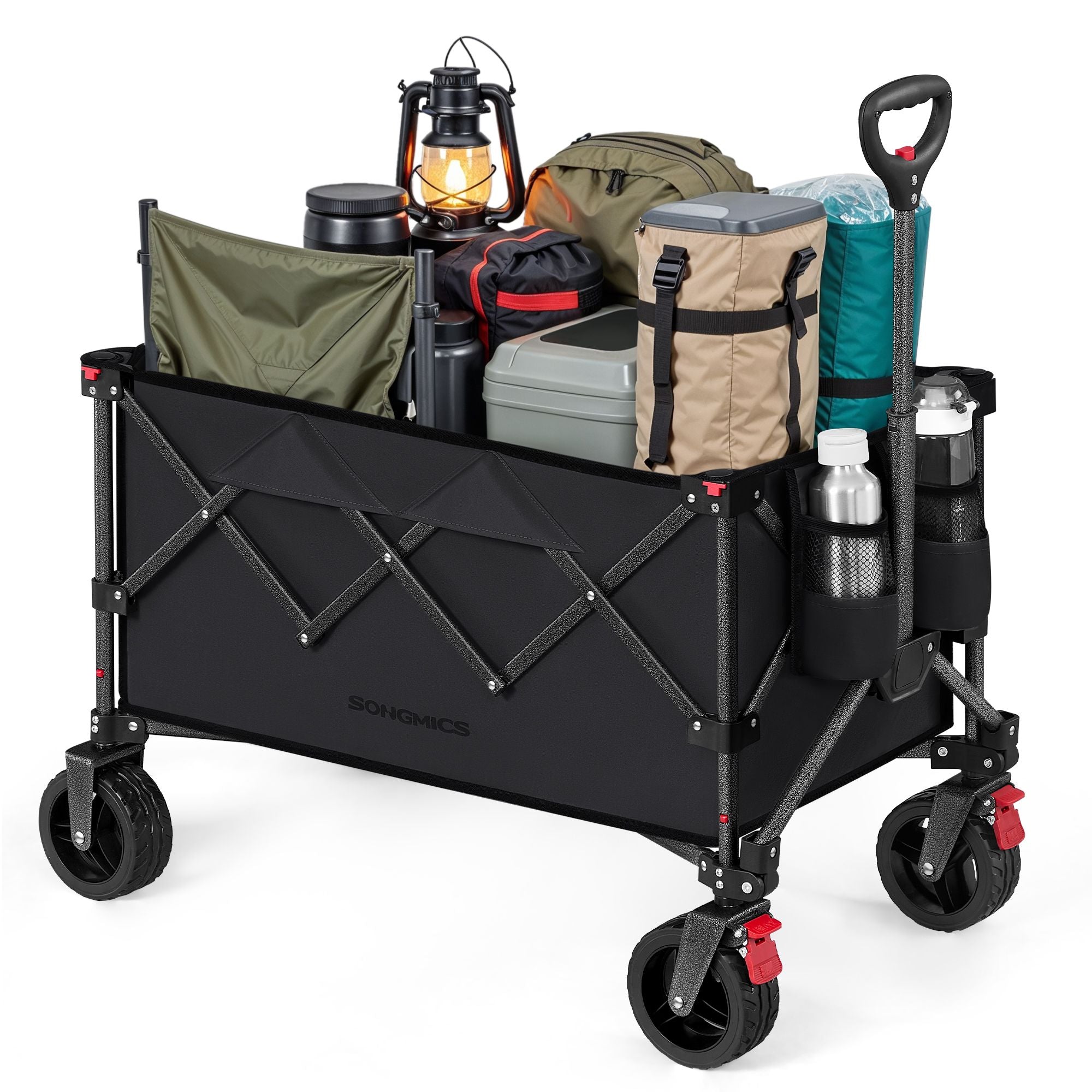 Folding Wagon, Camping Wagon Collaspible with Handle, 40 Gallons, Holds up to 330 lb, 4 Removable Wheels, Utility Garden Cart for Outdoor, Space-Saving, Ink Black UGFW115B01