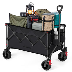 Folding Wagon, Camping Wagon Collaspible with Handle, 40 Gallons, Holds up to 330 lb, 4 Removable Wheels, Utility Garden Cart for Outdoor, Space-Saving, Ink Black UGFW115B01