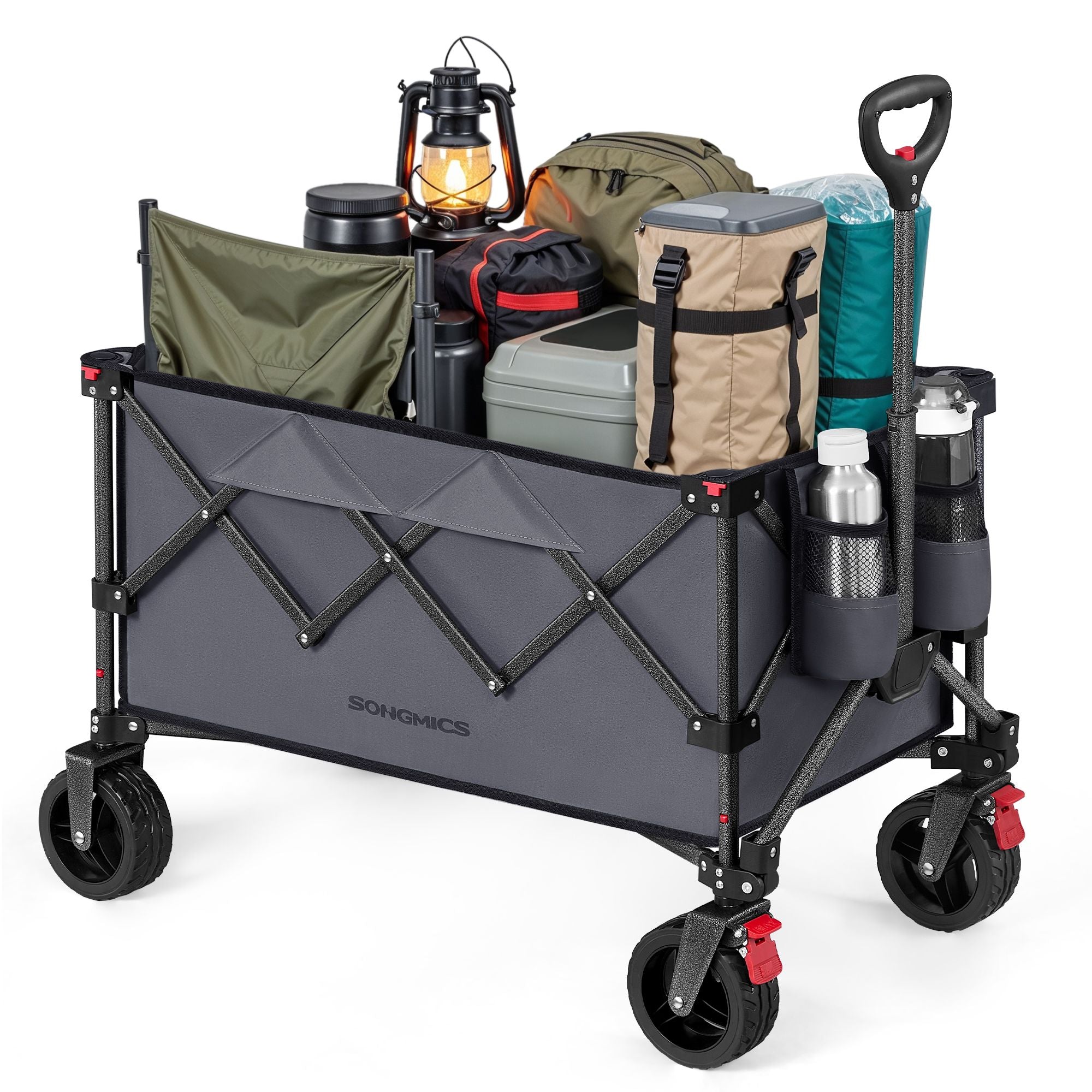 Folding Wagon, Camping Wagon Collaspible with Handle, 40 Gallons, Holds up to 330 lb, 4 Removable Wheels, Utility Garden Cart for Outdoor, Space-Saving, Slate Gray UGFW115G01