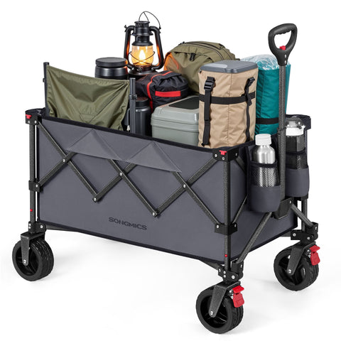Folding Wagon, Camping Wagon Collaspible with Handle, 40 Gallons, Holds up to 330 lb, 4 Removable Wheels, Utility Garden Cart for Outdoor, Space-Saving, Slate Gray UGFW115G01