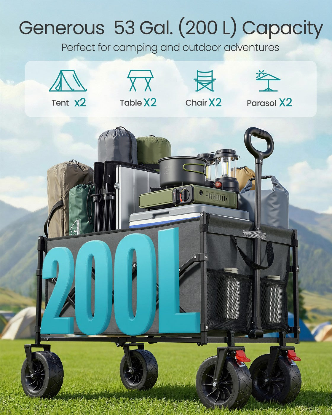 Foldable Camping Trolley with 4 Reinforced Wheels - image 49