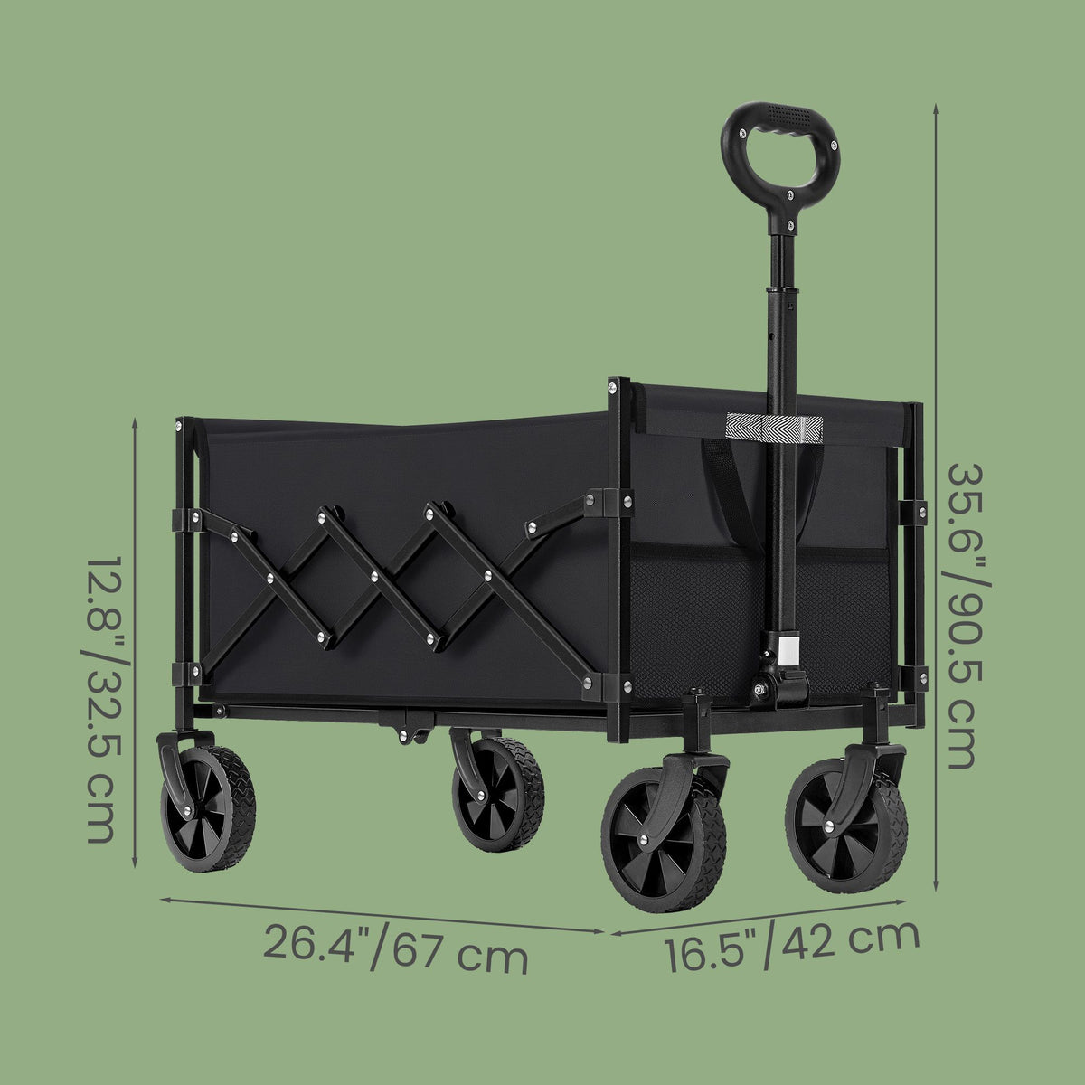 Outdoor Utility Wagon, Folding Garden Cart with Adjustable Handle - image 3