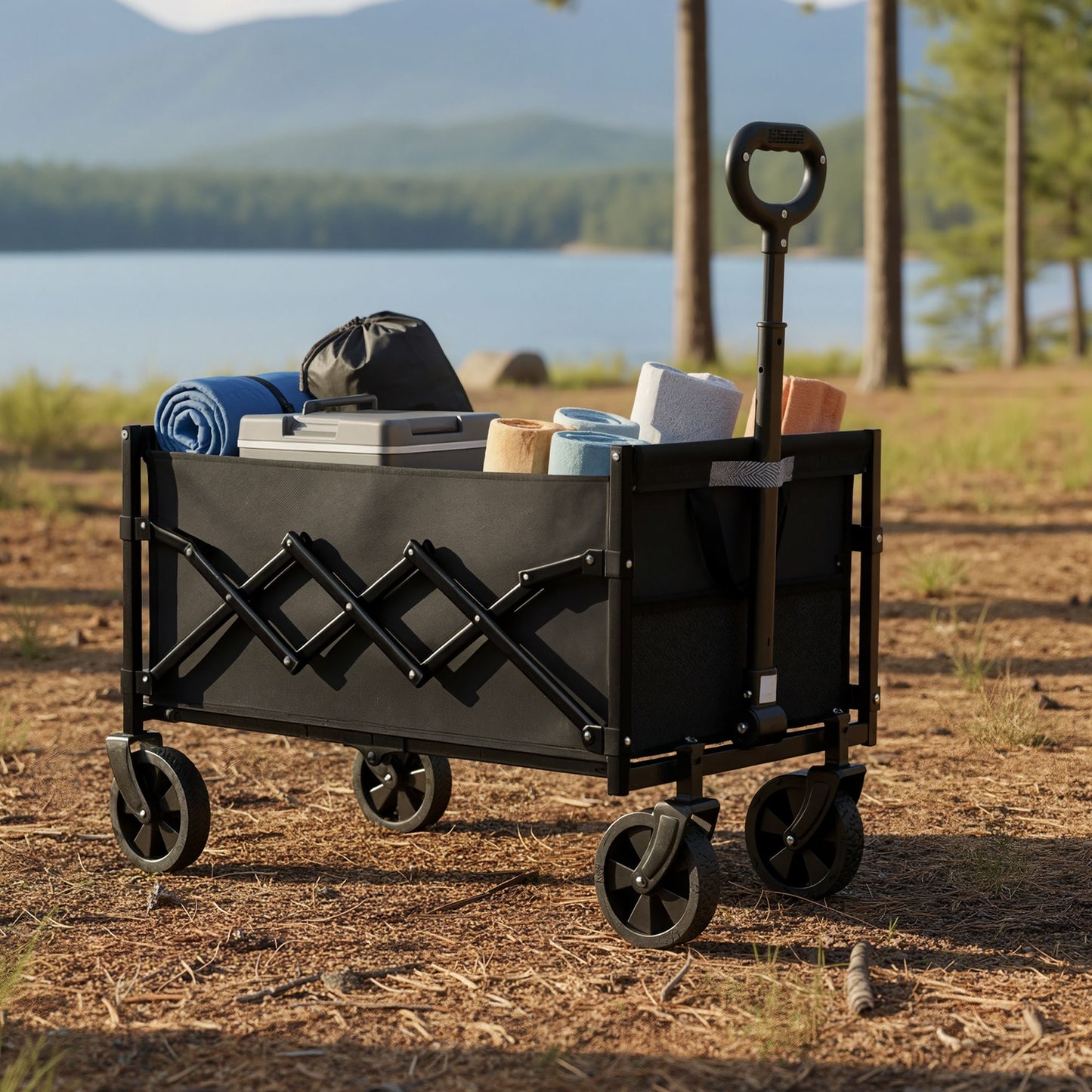 Outdoor Utility Wagon, Folding Garden Cart with Adjustable Handle - image 5