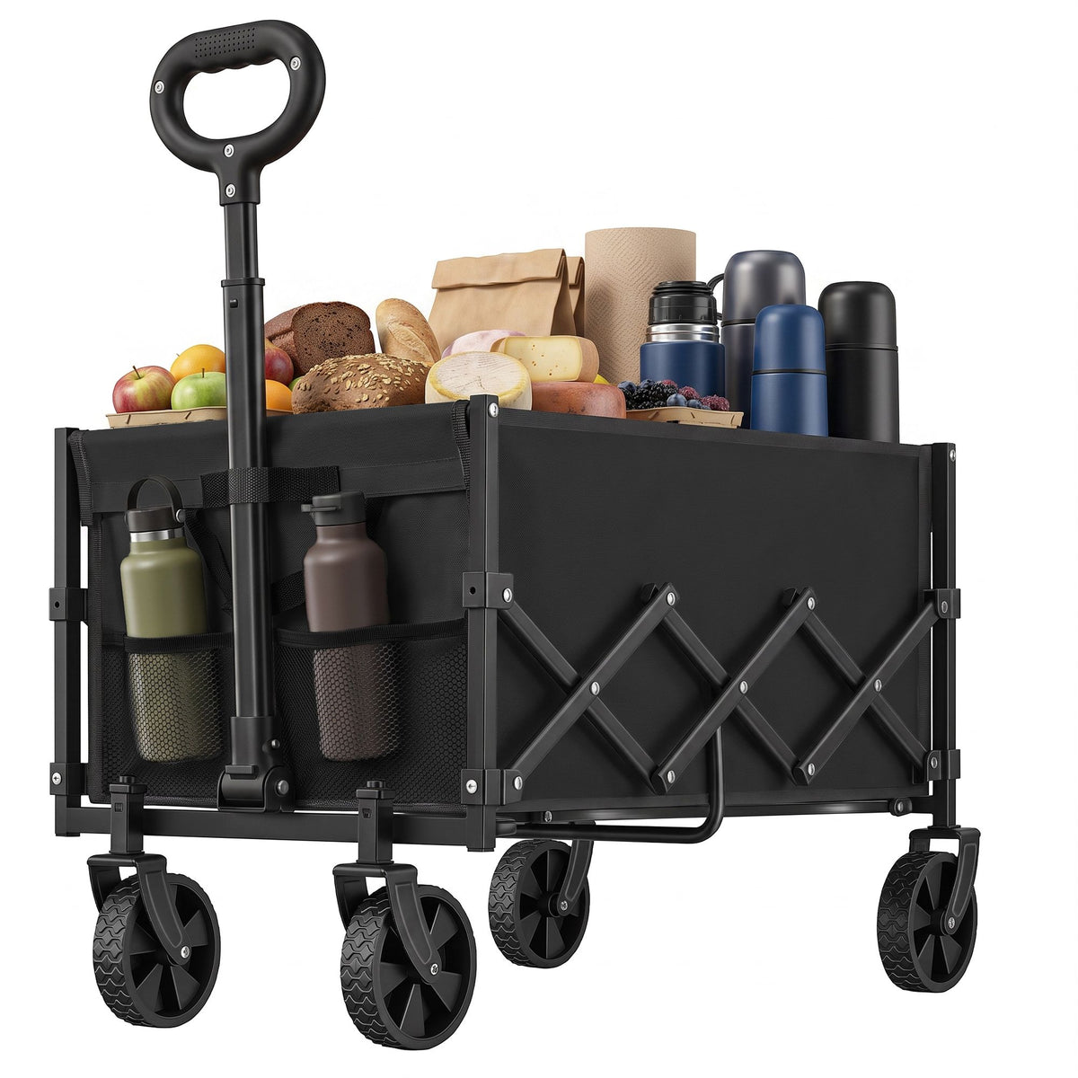 Outdoor Utility Wagon, Folding Garden Cart with Adjustable Handle