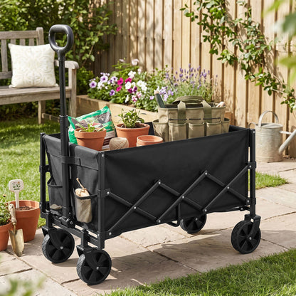 Outdoor Utility Wagon, Folding Garden Cart with Adjustable Handle