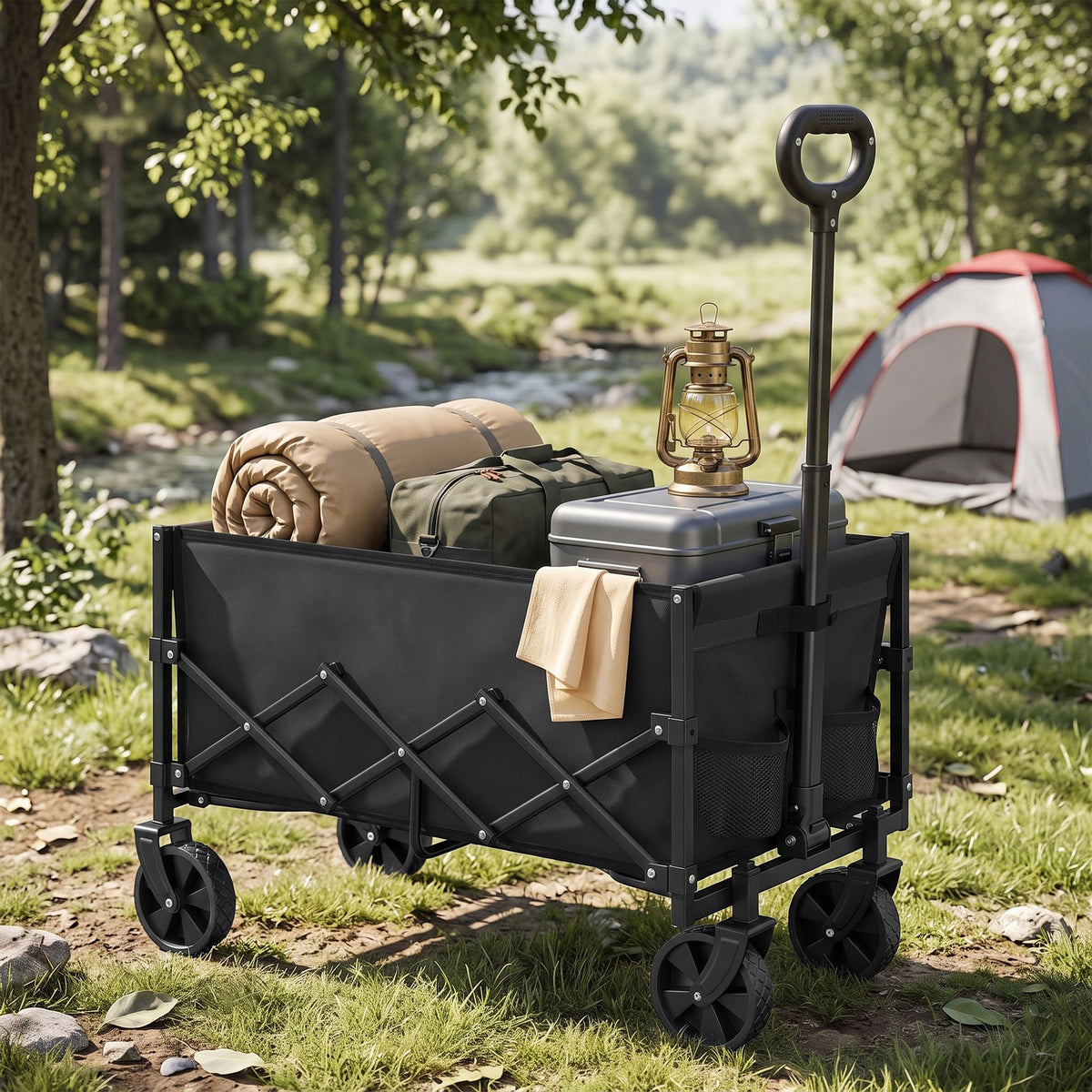 Outdoor Utility Wagon, Folding Garden Cart with Adjustable Handle