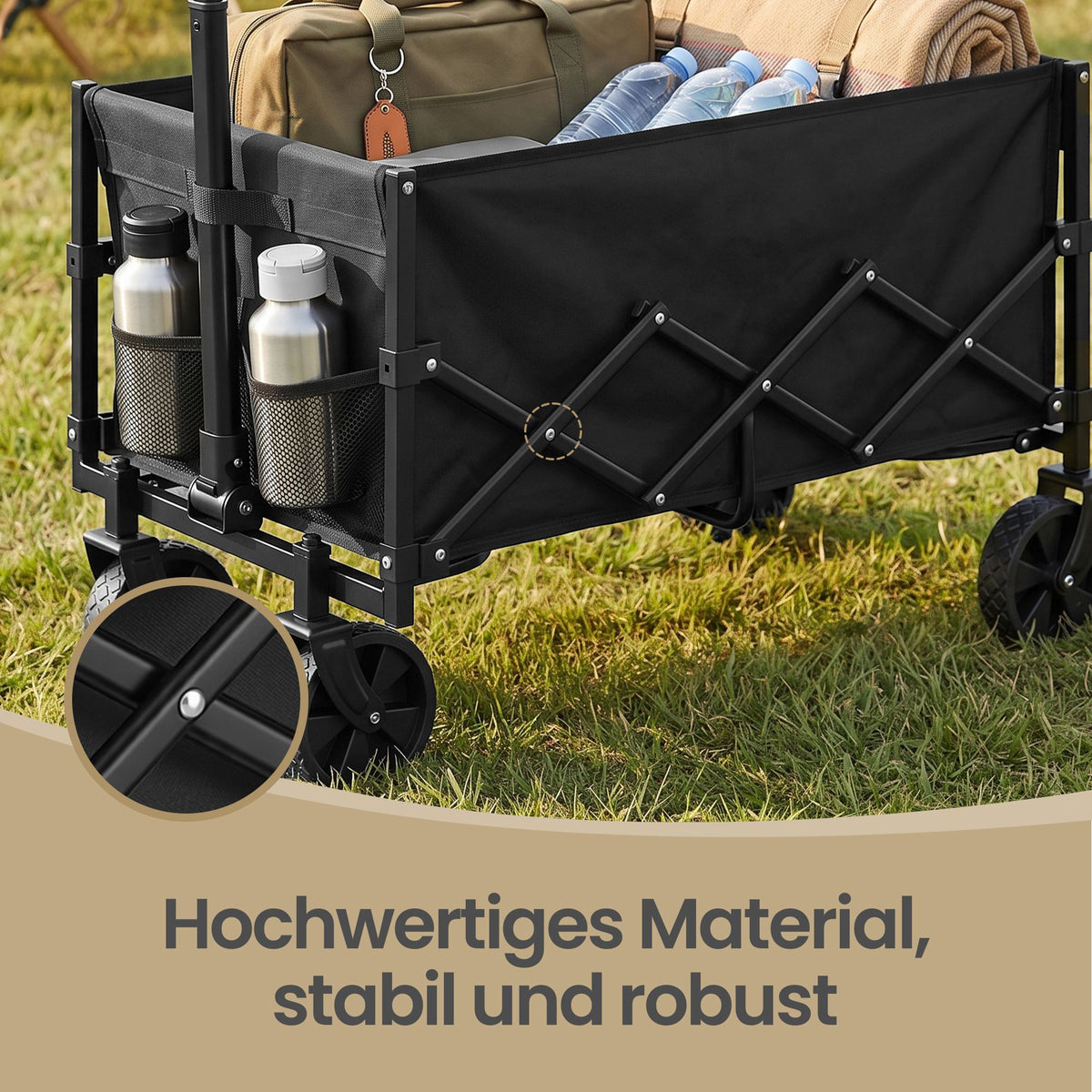 Outdoor Utility Wagon, Folding Garden Cart with Adjustable Handle