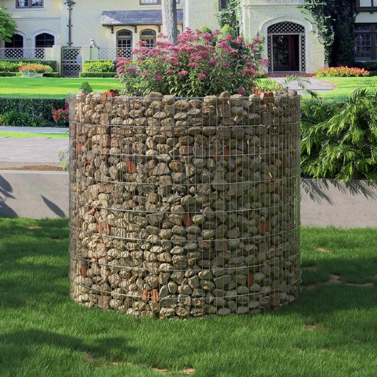 Silver Metal Round Tall Gabion Planter, 90 x 80 cm (Dia. x H) - image 1