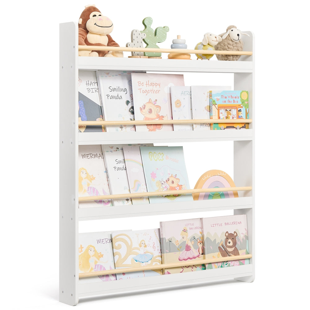 Kids Bookshelf Wall Shelf 3-Tier Children's Bookcase White and Natural - image 7