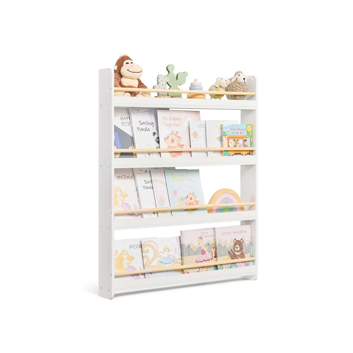 Kids Bookshelf Wall Shelf 3-Tier Children's Bookcase White and Natural