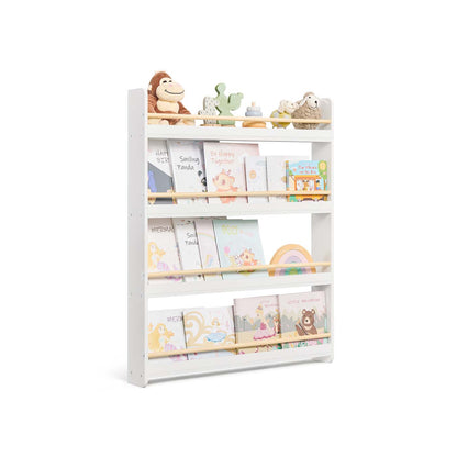Kids Bookshelf Wall Shelf 3-Tier Children's Bookcase White and Natural