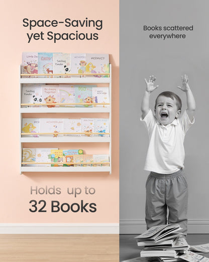 Kids Bookshelf Wall Shelf 3-Tier Children's Bookcase White and Natural - image 10