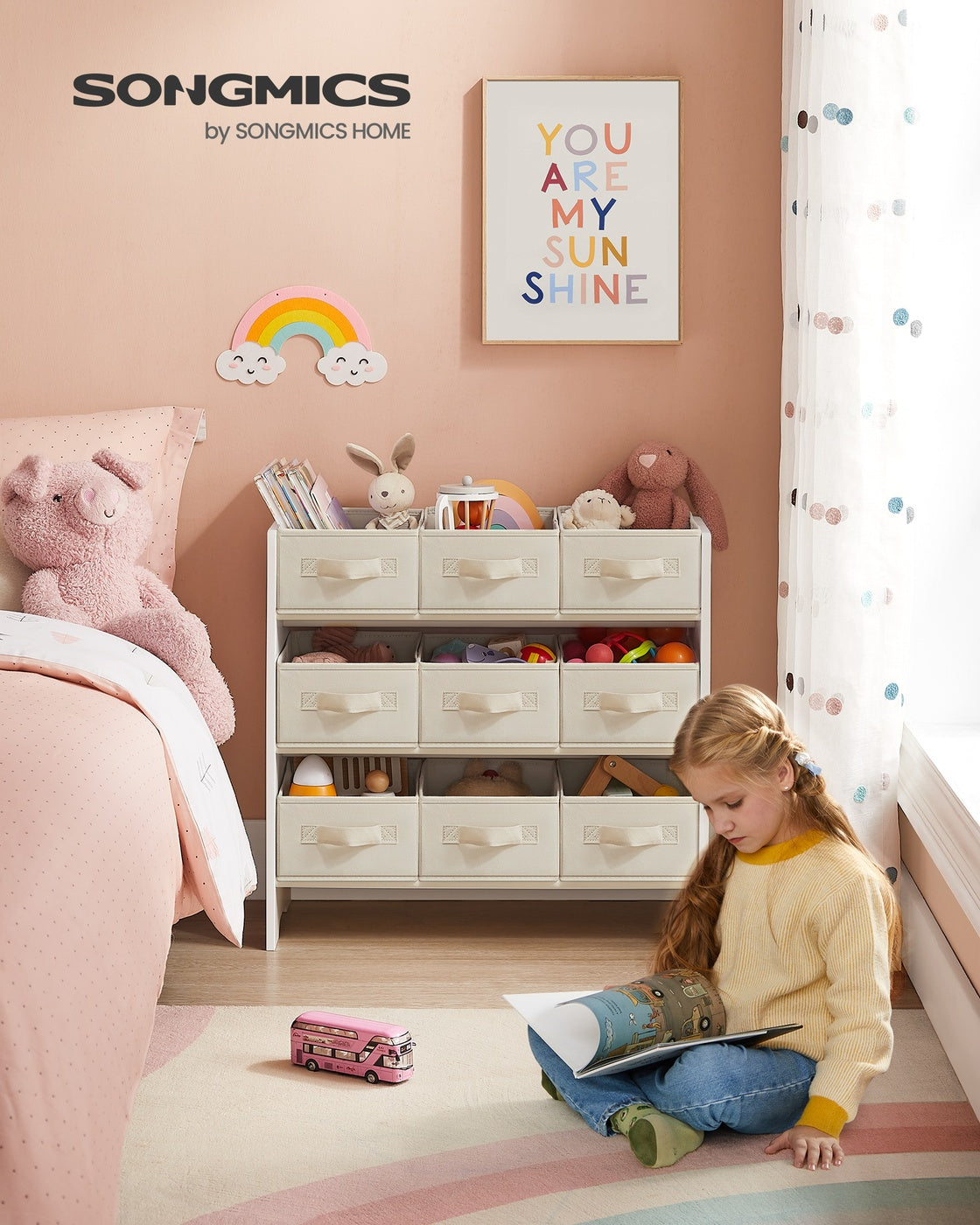 Toy Organiser Kid Toy Shelf with 9 Non-Woven Fabric Boxes Cloud White - image 3