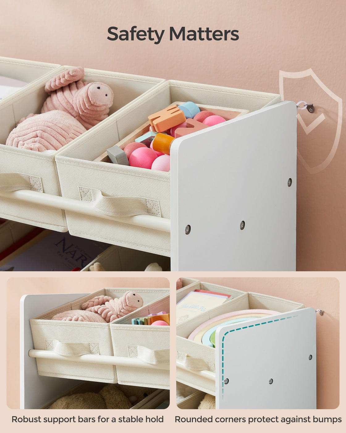 Toy Organiser Kid Toy Shelf with 9 Non-Woven Fabric Boxes Cloud White - image 5