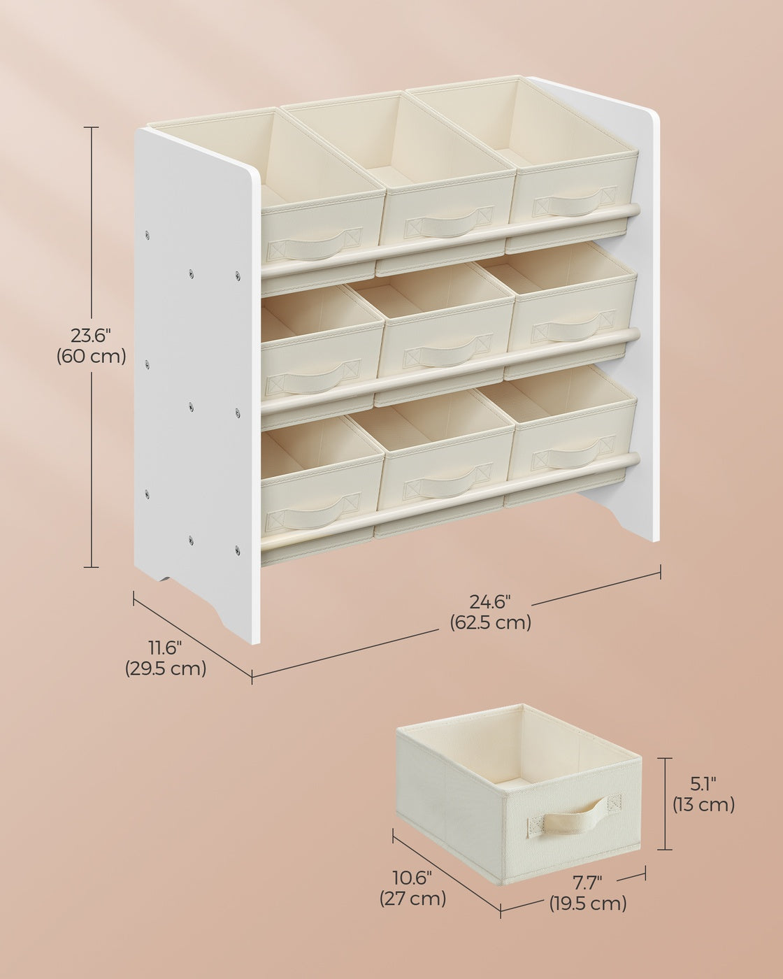 Toy Organiser Kid Toy Shelf with 9 Non-Woven Fabric Boxes Cloud White - image 7