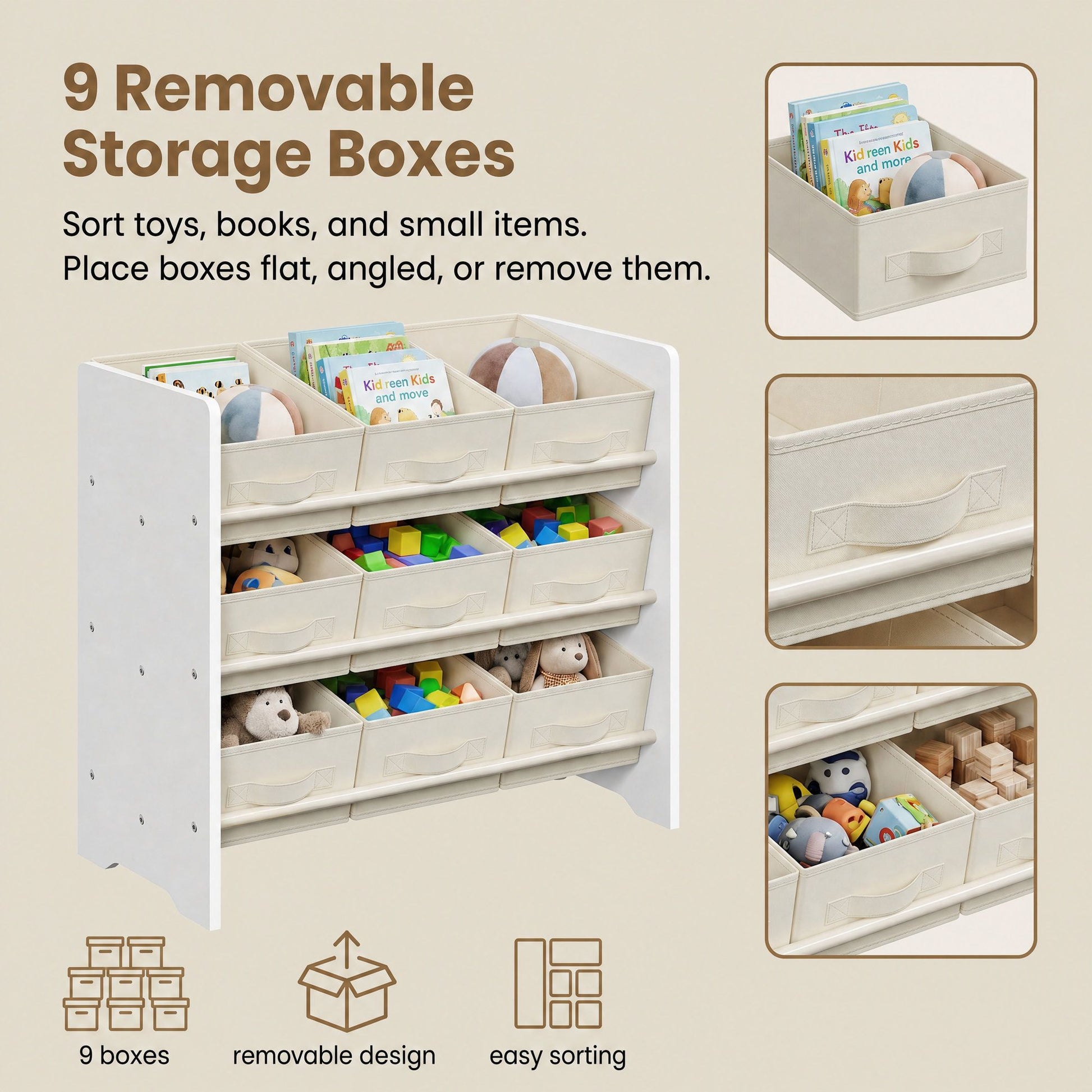 Toy Organiser, Kid Toy Shelf with 9 Non-Woven Fabric Boxes, for Children's Room and Playroom - image 6