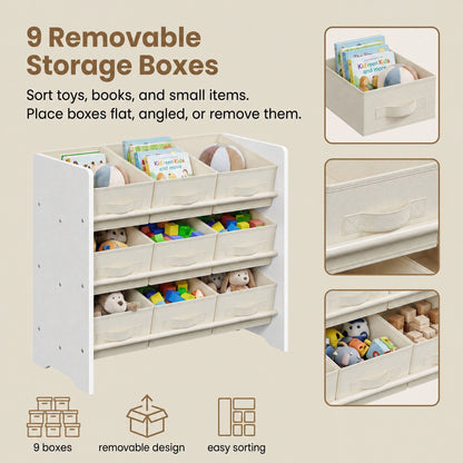 Toy Organiser, Kid Toy Shelf with 9 Non-Woven Fabric Boxes, for Children's Room and Playroom - image 6