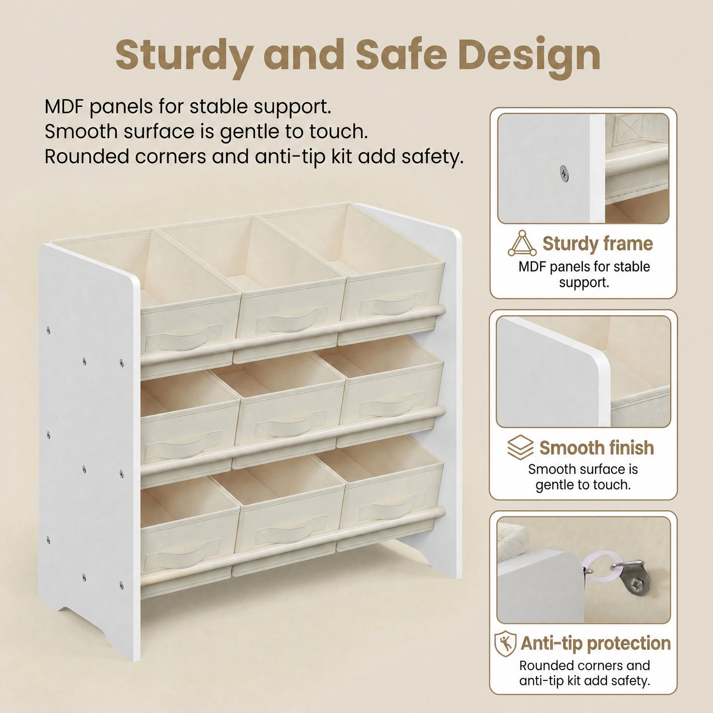 Toy Organiser, Kid Toy Shelf with 9 Non-Woven Fabric Boxes, for Children's Room and Playroom - image 7