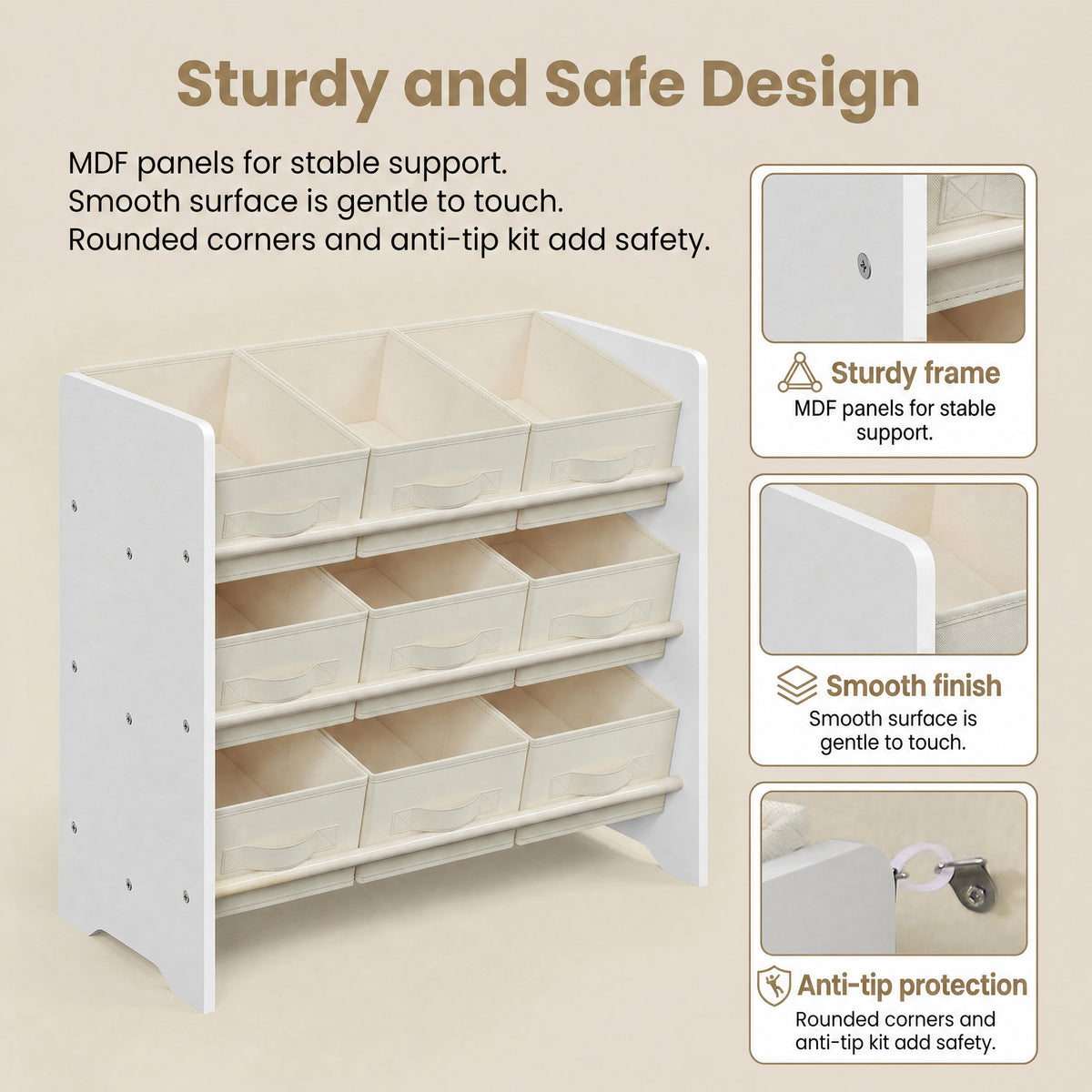 Toy Organiser, Kid Toy Shelf with 9 Non-Woven Fabric Boxes, for Children's Room and Playroom - image 7