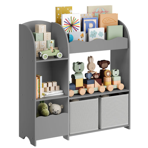 Toy and Book Organizer for Kids, Kids Bookshelf and Toy Storage, Storage Organizer with 2 Storage Boxes, for Playroom, Children's Room, Living Room, Dove Gray