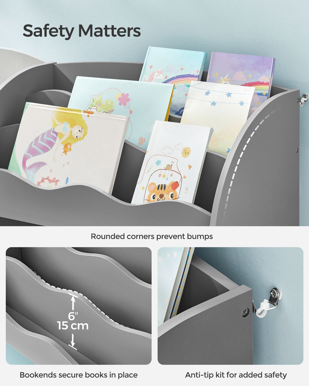 Toy and Book Organizer for Kids, Kids Bookshelf and Toy Storage, Storage Organizer with 2 Storage Boxes, for Playroom, Children's Room, Living Room, Dove Gray