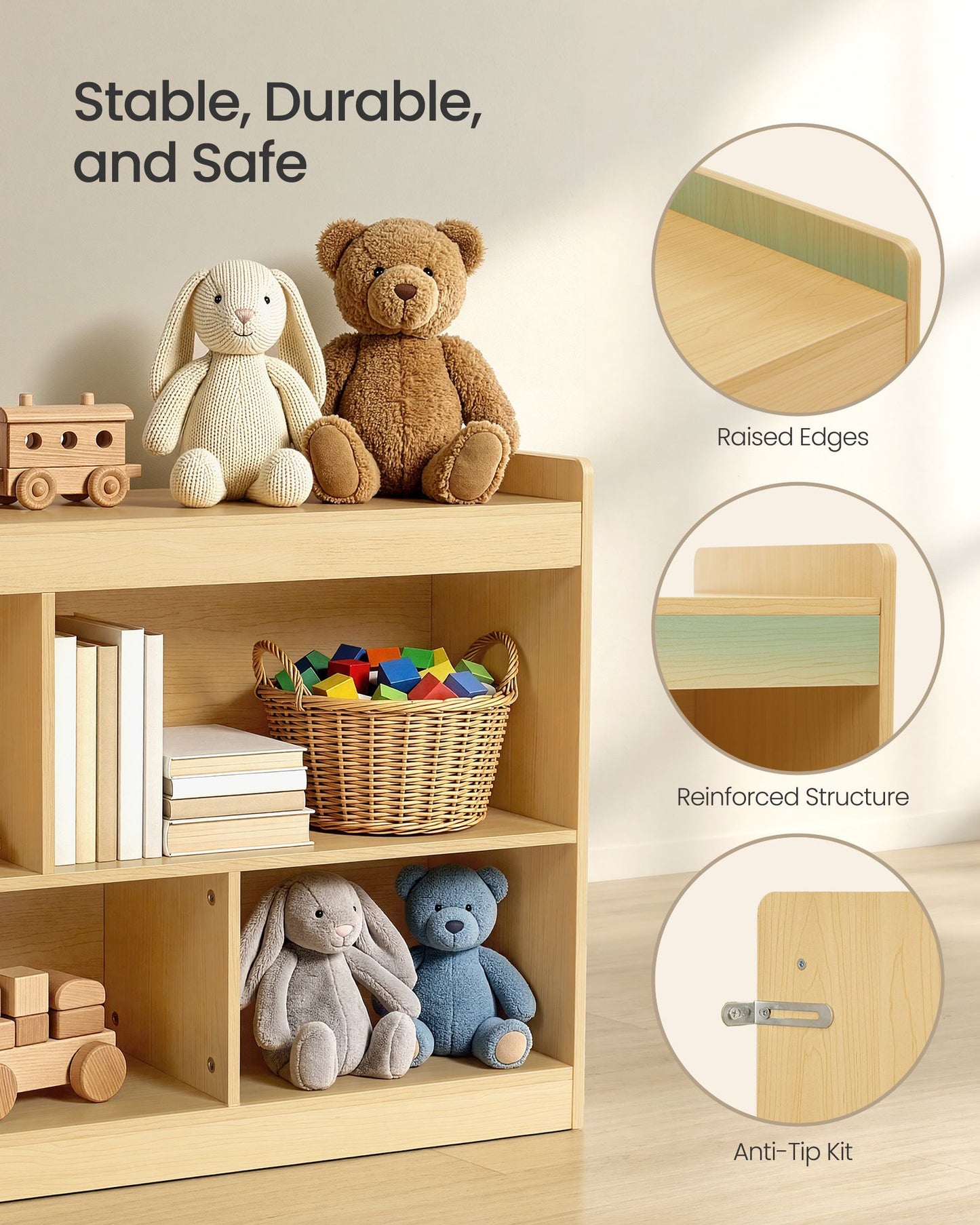 Kids' Toy Storage Shelf, Montessori Shelf with 5 Compartments, Storage Unit for Children's Room Playroom - image 2