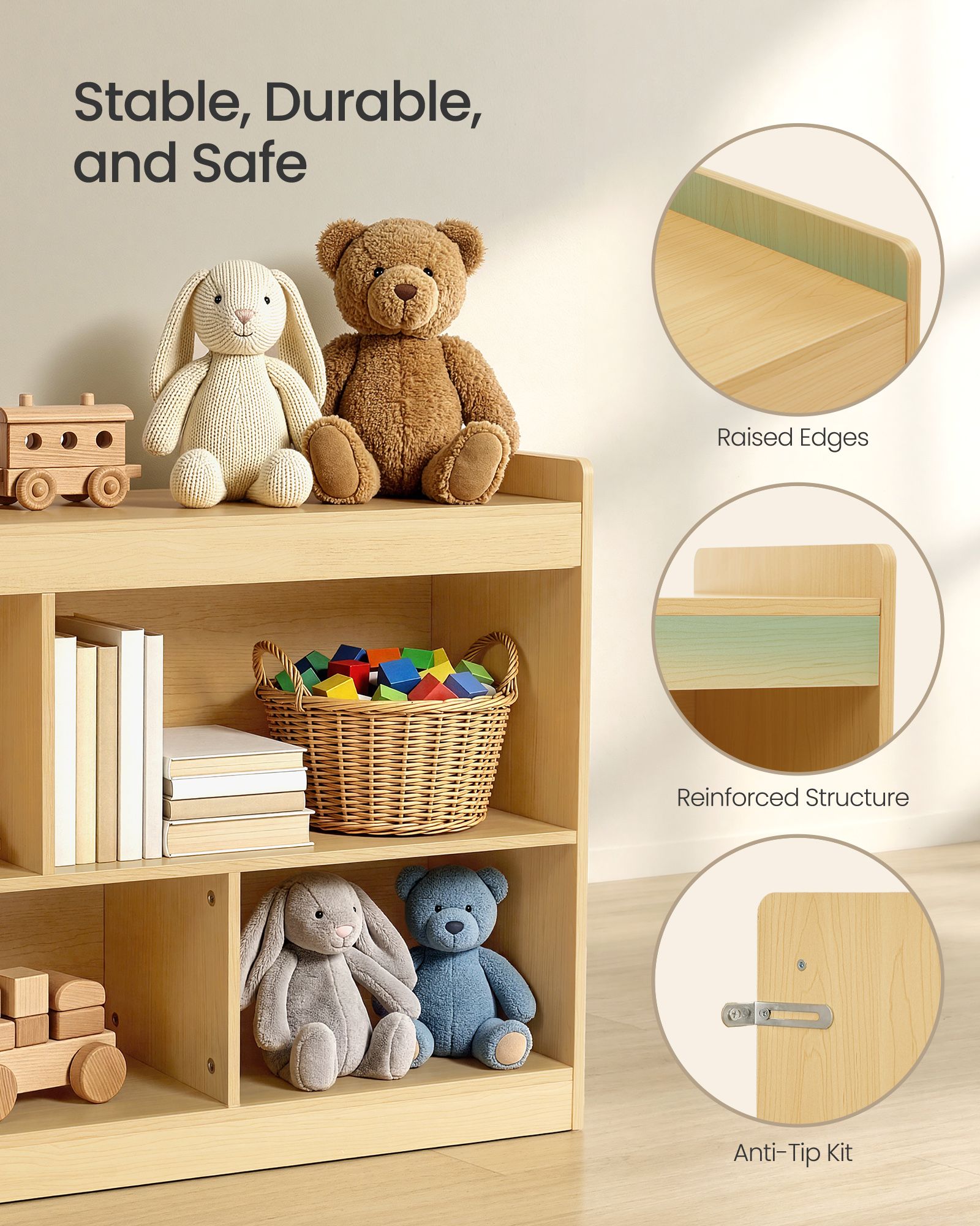 Kids' Toy Storage Shelf, Montessori Shelf with 5 Compartments, Storage Unit for Children's Room Playroom - image 2