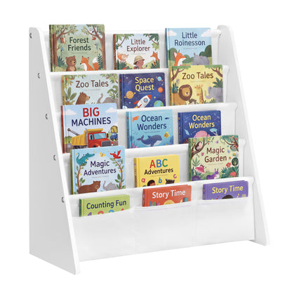 Kids Bookshelf, 4-Tier Sling Bookcase, Fabric Organizer for Toddlers, 24.6 x 9.8 x 23.6 Inch - image 7