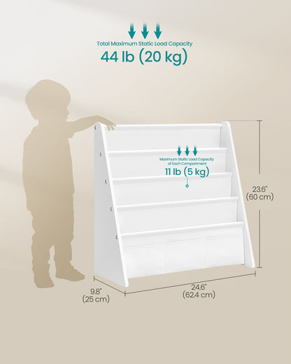 Kids Bookshelf, 4-Tier Sling Bookcase, Fabric Organizer for Toddlers, 24.6 x 9.8 x 23.6 Inch - image 9