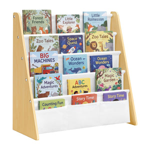 Kids Bookshelf, 4-Tier Sling Bookcase, Fabric Organizer for Toddlers, 24.6 x 9.8 x 23.6 Inch - image 10
