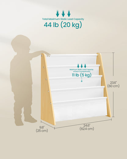Kids Bookshelf, 4-Tier Sling Bookcase, Fabric Organizer for Toddlers, 24.6 x 9.8 x 23.6 Inch - image 3