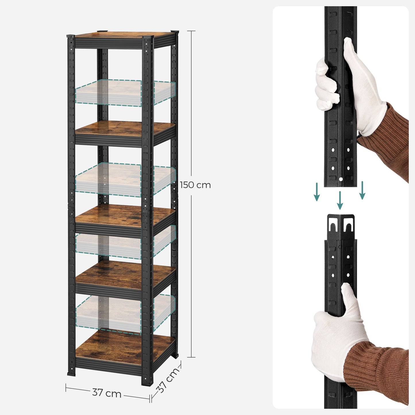 5-Tier Steel Shelving Unit,bookshelf 37 x 37 x 150 cm - image 10