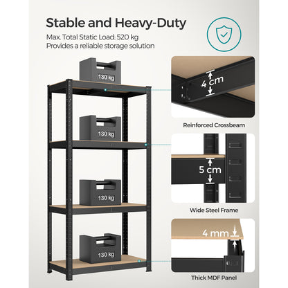 4-Tier Shelving Unit with 520 kg Capacity Black - image 4